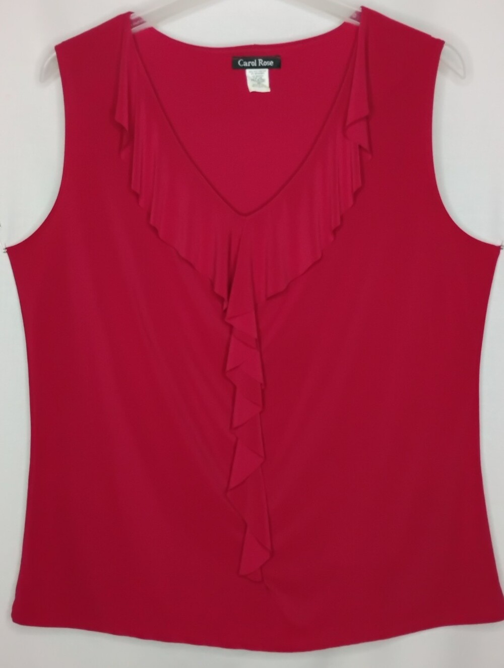 Women's Size 2X Carol Rose Red Sleeveless Blouse Ruffles V-Neck Casual Versatile